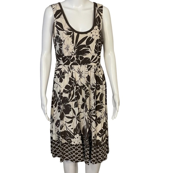 Tommy Bahama Brown Ivory Silk Tropical Palm Sleeveless Embellished Dress Sz 8/10 - Picture 1 of 11